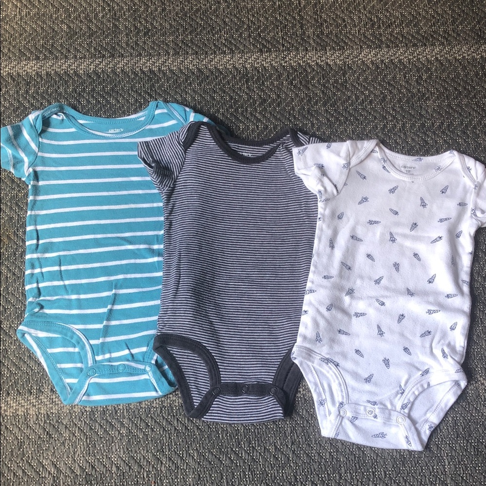 Carter's 3-Pack Striped & Printed One-Piece Bodysuits - Teal, Navy & White